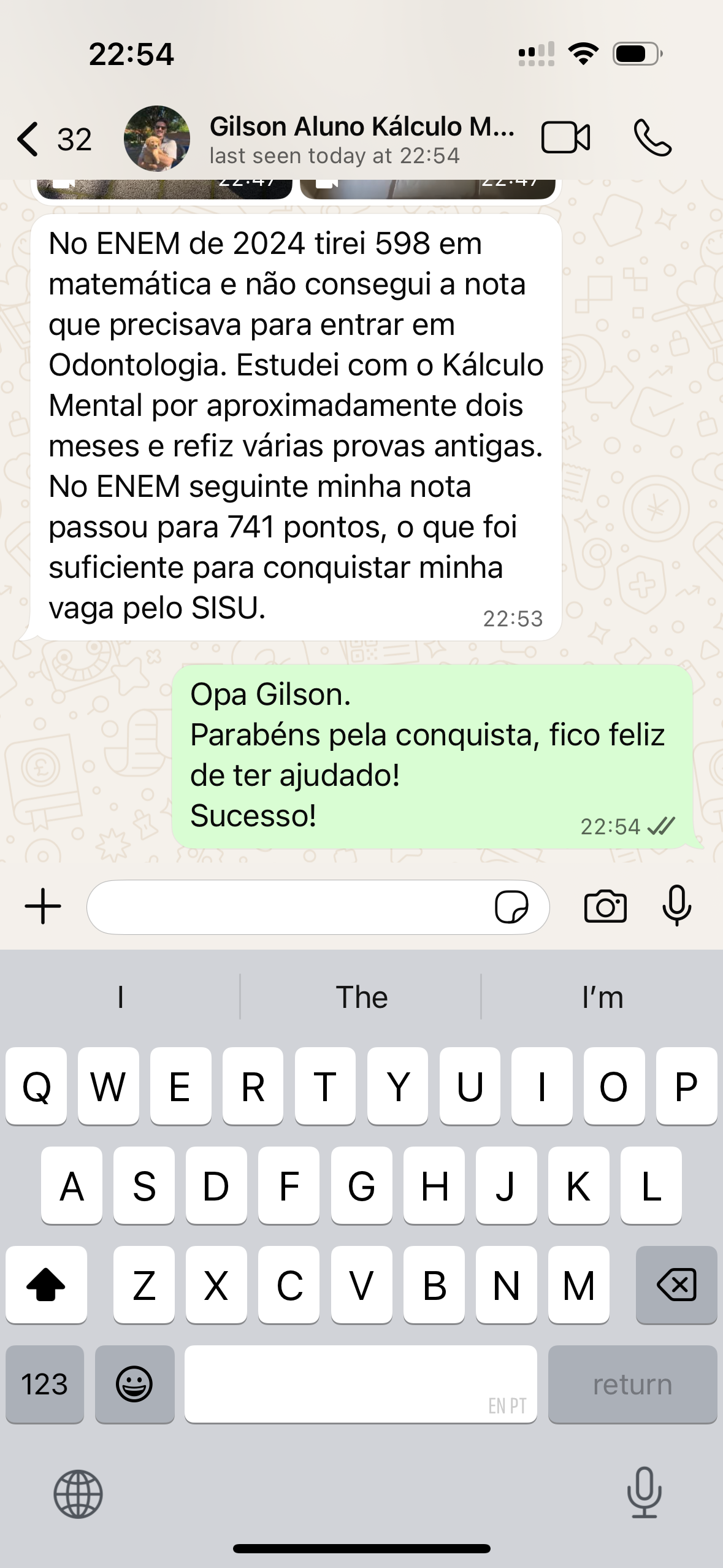 Depoimento de Gilson, aluno do Kálculo Mental, sobre aumento de nota no ENEM e vaga pelo SISU